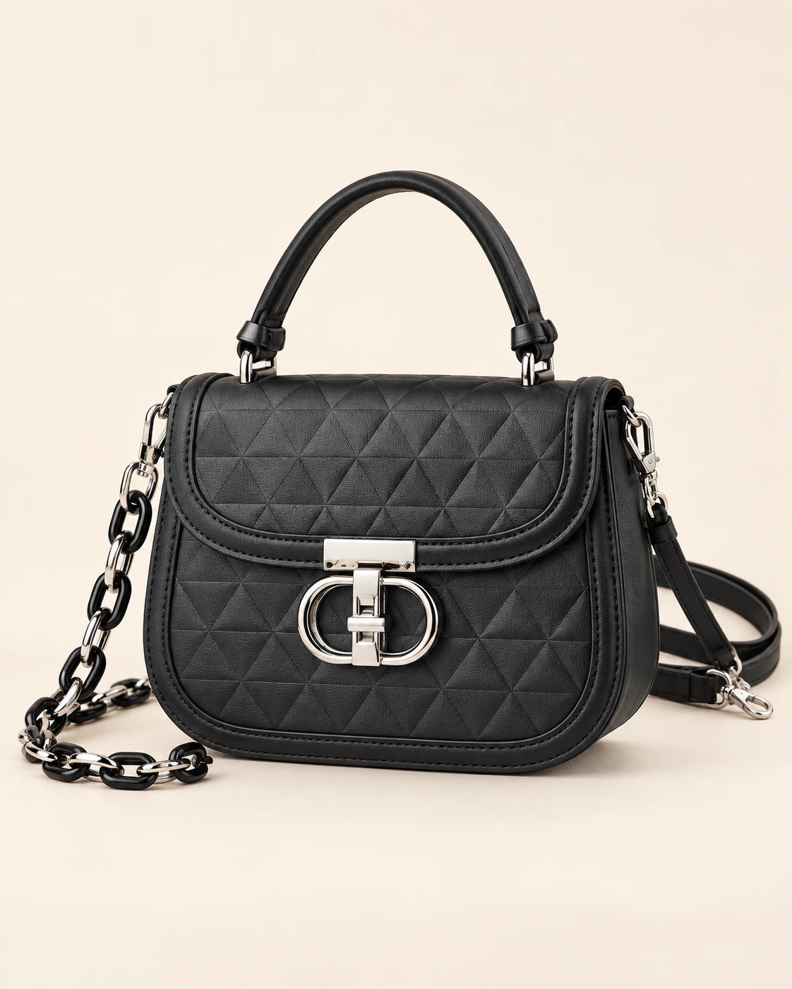 The Anora Noir Geometric Crossbody — Classic Black